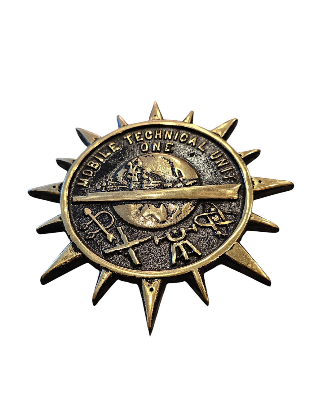 Vintage brass casting logo plaque for U.S. Navy Mobile Technical Unit One MOTU - Picture 2 of 3